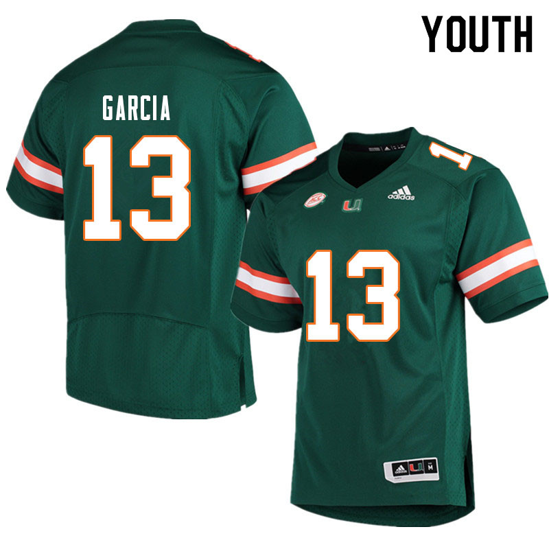 Youth #13 Jake Garcia Miami Hurricanes College Football Jerseys Sale-Green - Click Image to Close